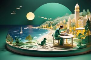 Tłumacz polsko - chorwacki pracuje na laptopie na aplikacji Tłumacz polsko - chorwacki Halo Split